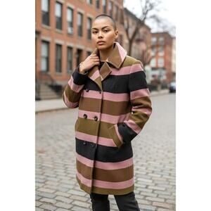 Vintage Betty Rose Wool Striped Coat 1960s 1970s Mod Brown Pink Black L ~ EUC!!!